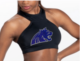 Bluegrass Athletics - Black Rhinestone Lion Head Halter Sports Bra