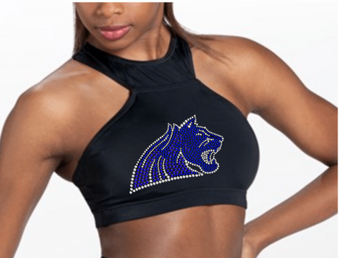 Bluegrass Athletics - Black Rhinestone Lion Head Halter Sports Bra – Bows  With Attitude & Spirit Wear